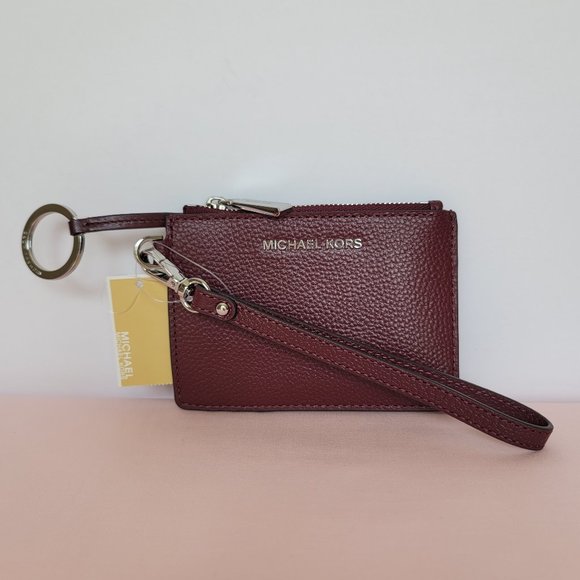 MICHAEL KORS Small Top-Zip Coin Pouch with ID Holder Pebbled Leather-Merlot ⭐$69 - Picture 6 of 16